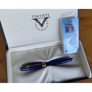 Visconti Firenze Blue Fountain Pen Rose‎ Gold Trim Medium Nib w/ Box & Ink